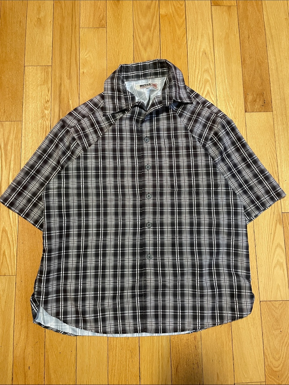 mecca Black and White Plaid Short Sleeve Button-Down Shirt
